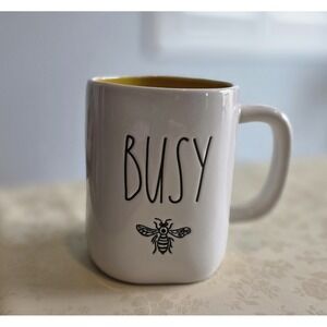 Rae Dunn BUSY BEE Coffee Mug Tea Cup YELLOW INTERIOR Artisan Collection Magenta